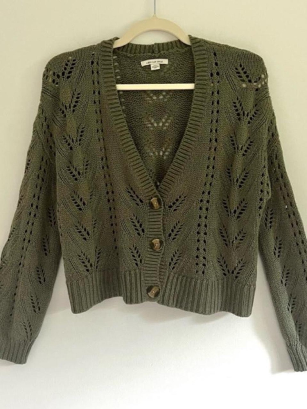 American Eagle Outfitters Olive Green Knit Cropped Cardigan - Picture 2 of 10